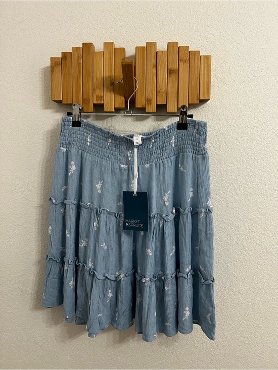 Market & Spruce Dresses & Skirts - Market & Spruce Dusty Blue Tiered Floral Midi Skirt